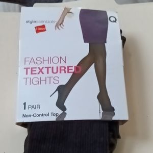 (2) pair Hanes Black  Fashion Textured Tights NWOT sz L/XL $28+free scarf